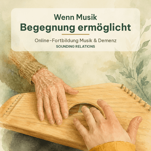Eine ältere und eine jüngere Hand spielen gemeinsam auf einem Saiteninstrument – Kursbild der Online-Fortbildung „Wenn Musik Begegnung ermöglicht“. Eine ältere und eine jüngere Hand spielen gemeinsam auf einem Saiteninstrument – Kursbild der Online-Fortbildung „Wenn Musik Begegnung ermöglicht“.